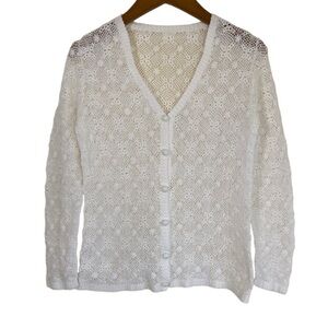 Vintage 90s Fairycore Cottagecore Crochet Cardigan Button-front White XS/S